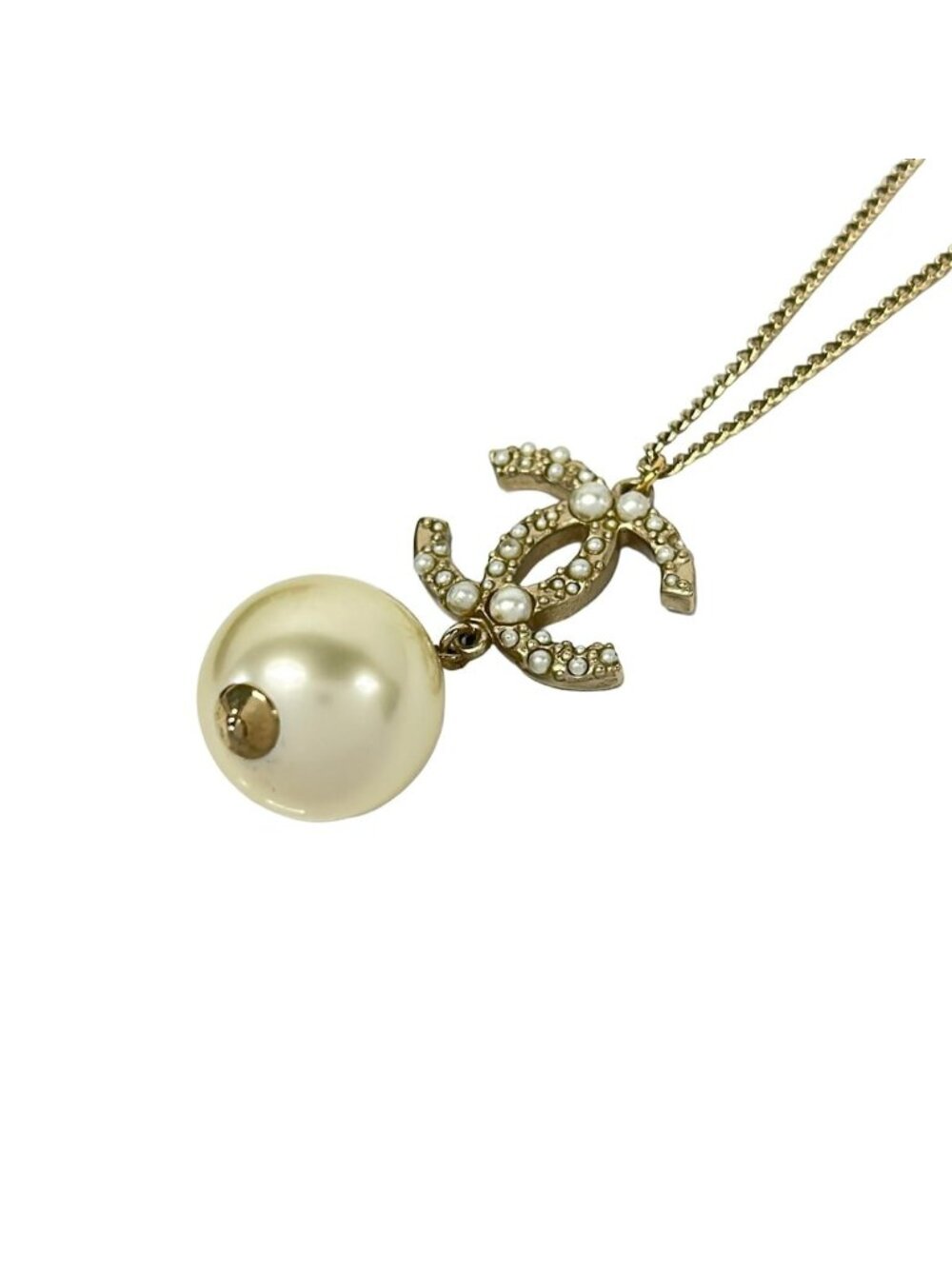 Chanel Necklace Gold Ivory Pearl CC Logo
